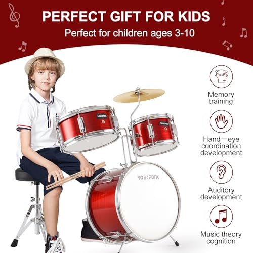 3 Piece Kids Drum Set with 14'' Bass Drum, Snare, Tom, Cymbal, Pedal, Drumsticks, Adjustable Seat Z9919