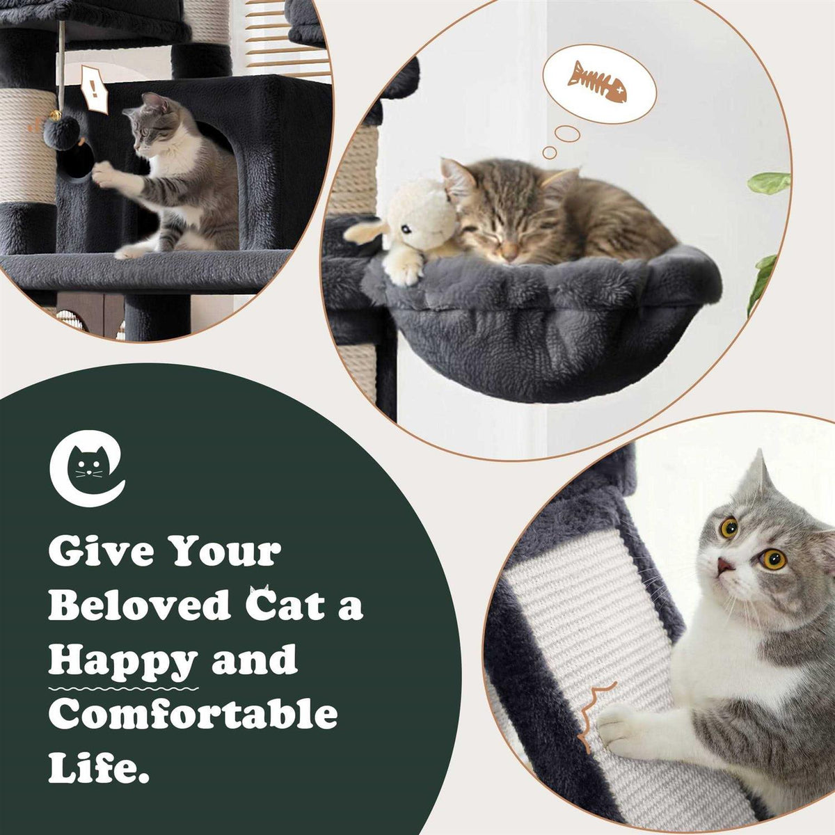 68 Inch Cat Tower with Scratching Posts T1977