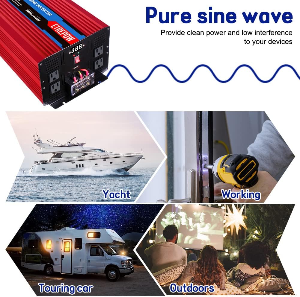 3000 Watt Pure Sine Wave Power Inverter 12V DC to 110V AC V691061