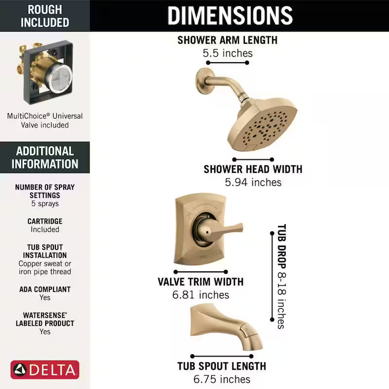Single-Handle 5-Spray Tub and Shower Faucet in Champagne Bronze F302