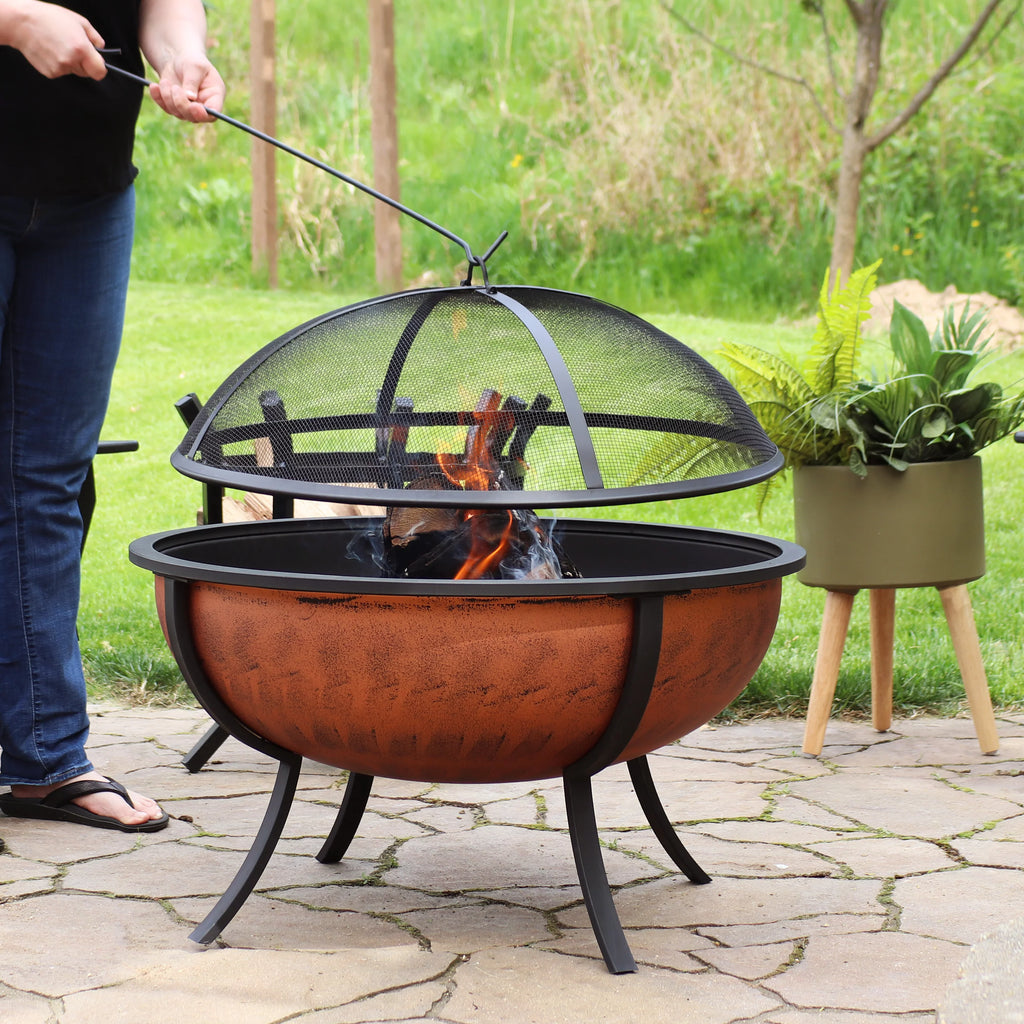 Copper Raised Outdoor Fire Pit Bowl with Spark Screen - 32" H42880