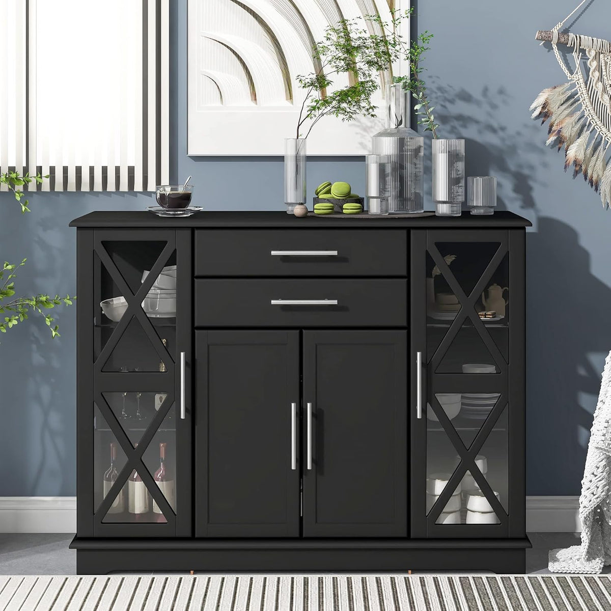 Grey Wood Console Table with 2 Adjustable Shelf I996