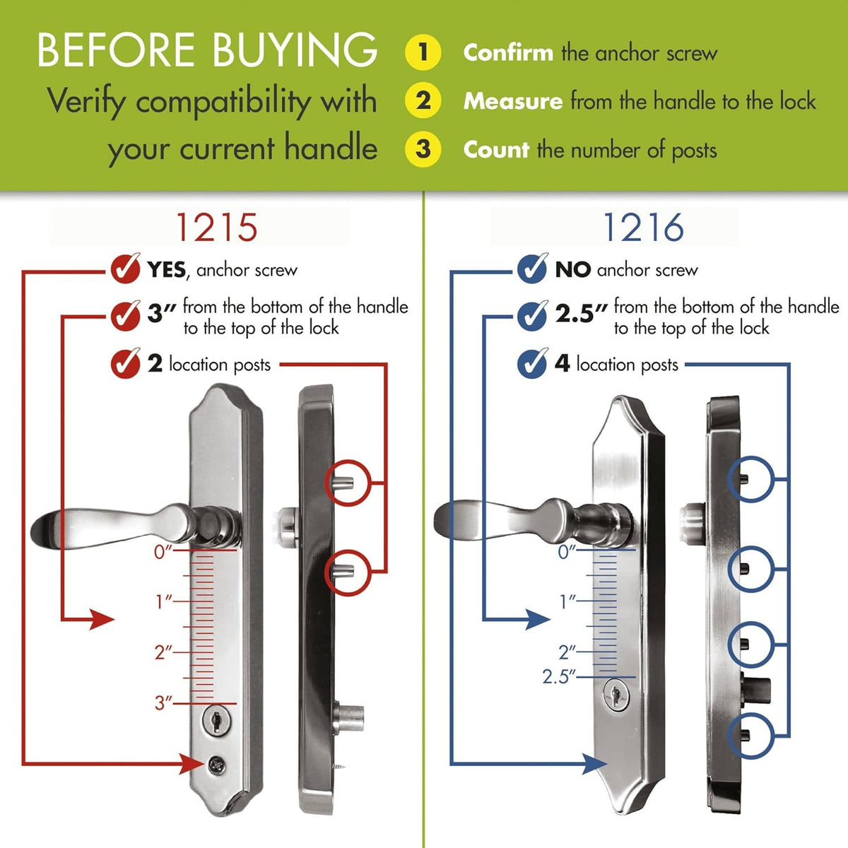 Lever Set for Storm and Screen Doors with Keyed Deadbolt, 2-Posts, Bright Brass Y168606