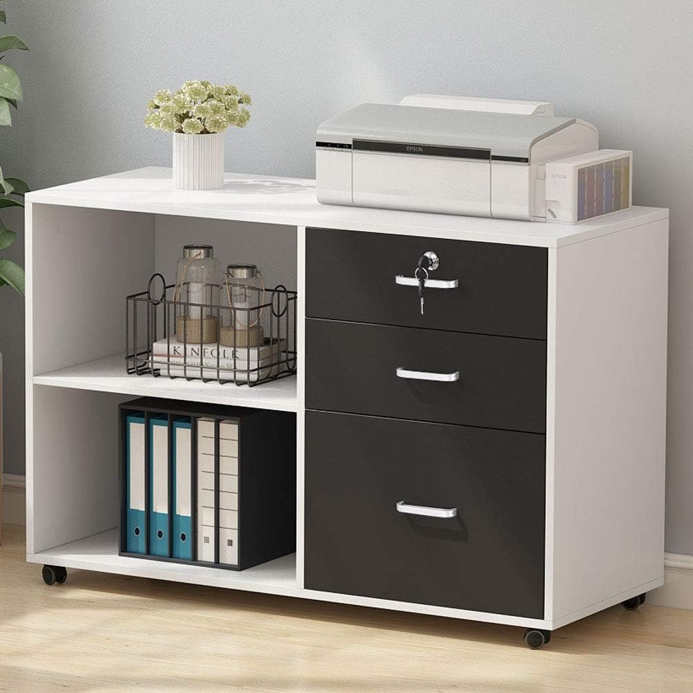 3 Drawer Wood File Cabinets with Lock and Wheels (Black) Z624911