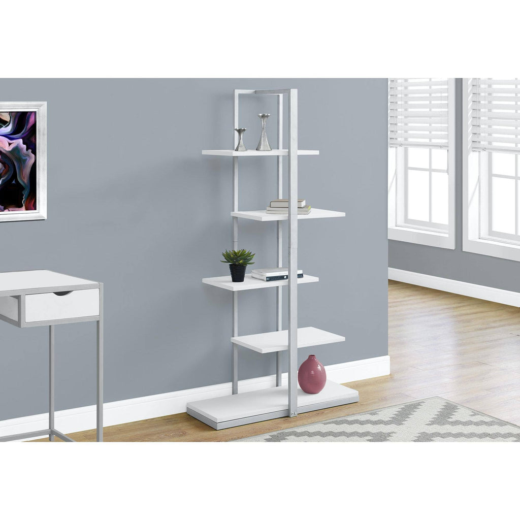 White Silver MDF Metal Bookshelf E595