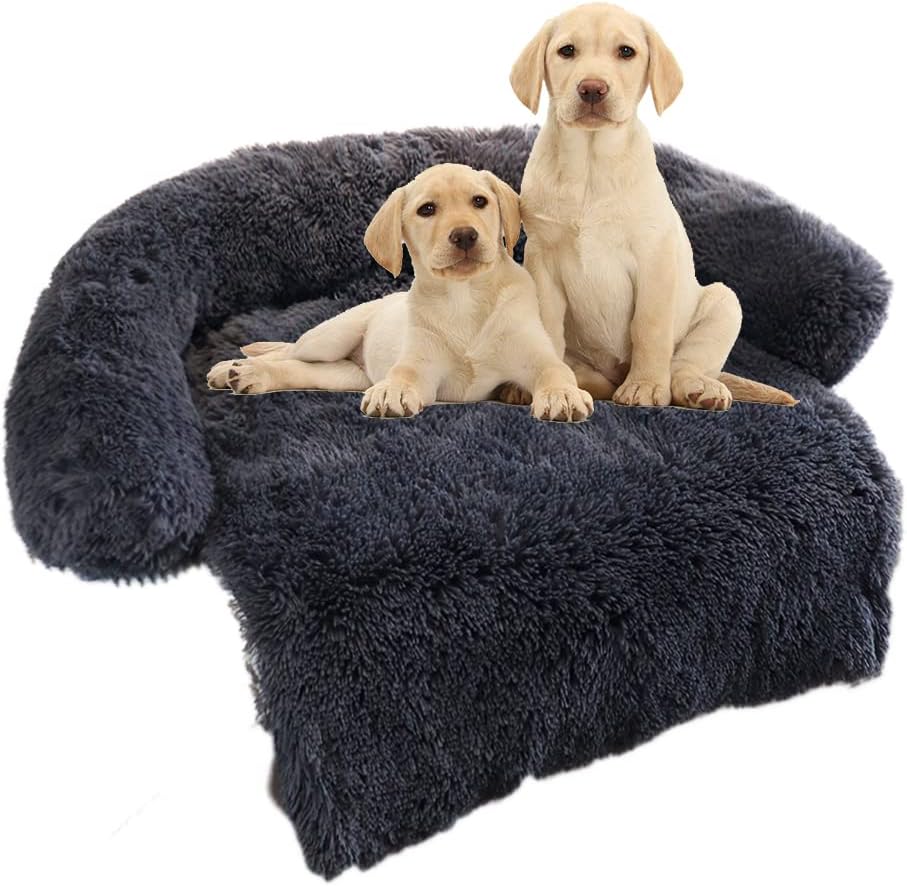 Fluffy Plush Dog Bed with Removable Washable Cover, Light Grey, Small, Pack of 2 T399