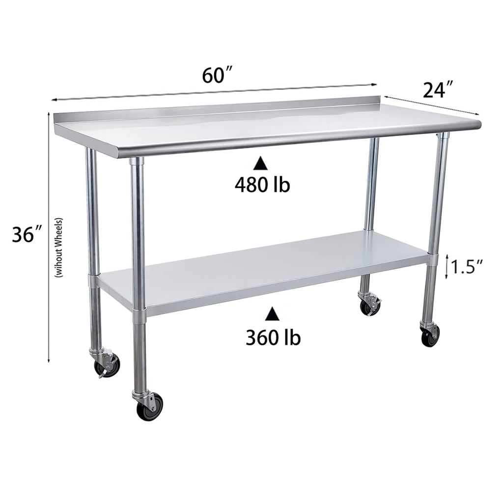 Stainless Steel Table 24 x 60 Inches with Caster Wheels and Undershelf N1451