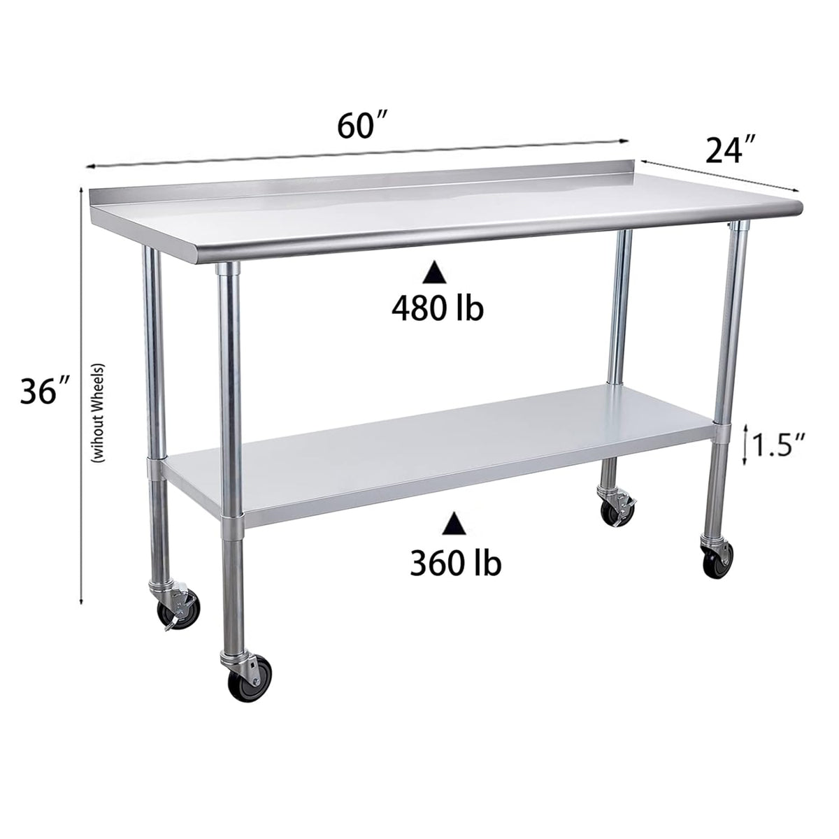 Stainless Steel Table 24 x 60 Inches with Caster Wheels and Undershelf N1451