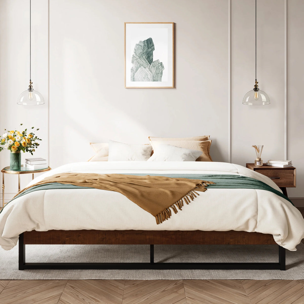 Black Twin Size Metal Platform Bed Frame with Storage W875