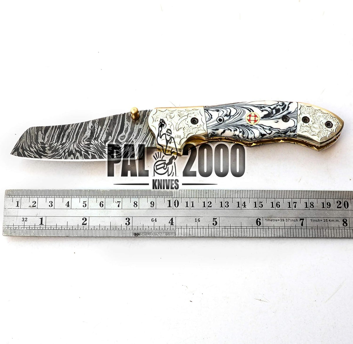 Handmade Damascus Steel Folding Pocket Hunting Knife with Sheath C199074