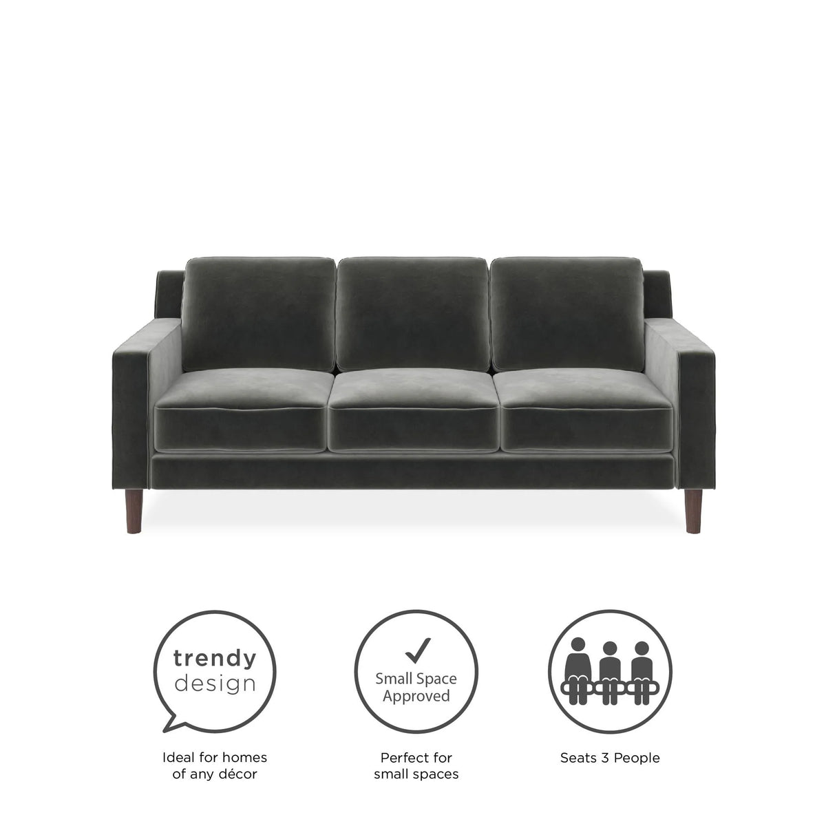 Gray Velvet 3 Seater Sofa V4169