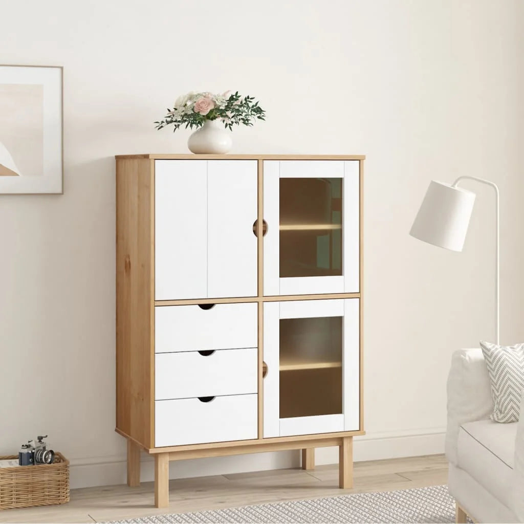 Brown and White Solid Wood Pine Highboard P79000
