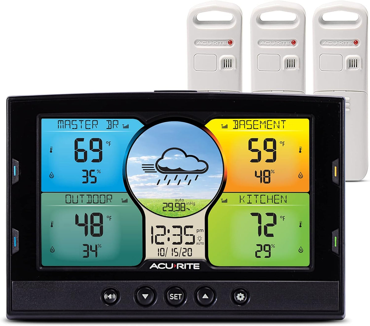 Multi-Room Weather Station with Wireless Indoor/Outdoor Thermometer and Color Display B860