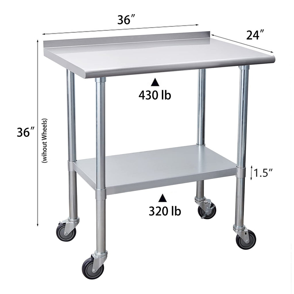 Stainless Steel Table 24 x 60 Inches with Caster Wheels and Undershelf N1451