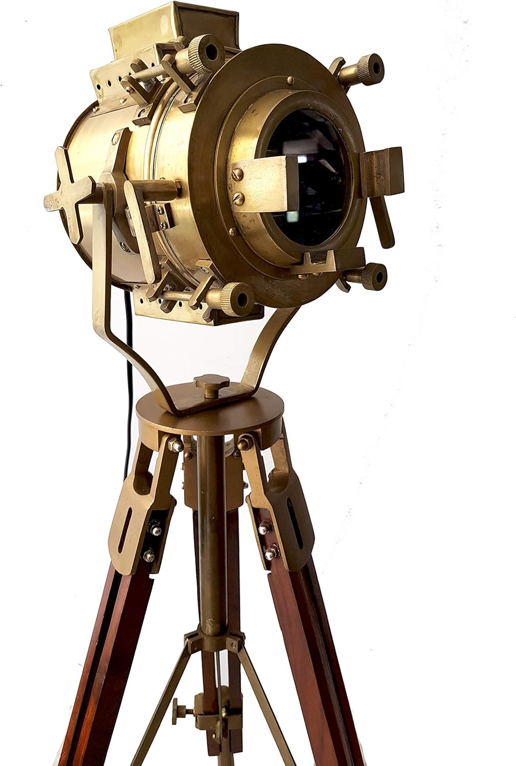 Antique Theater Tripod Marine Searchlight Nautical Wooden Tripod Retro Spotlight LED Floor Lamp Q660