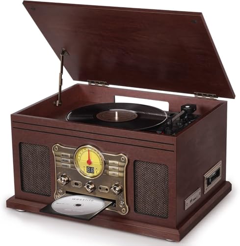 Mahogany Bluetooth Turntable with Speakers Z3813