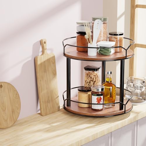 2 Tier 12.4" Wooden Rotating Lazy Susan Organizer M385065