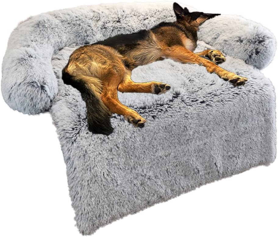 Fluffy Plush Dog Bed with Removable Washable Cover, Light Grey, Small, Pack of 2 T399