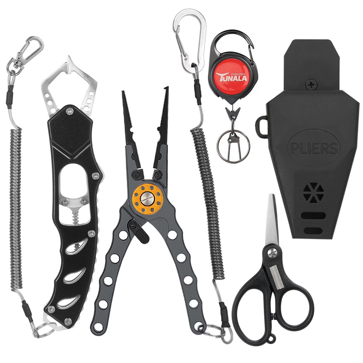 Fishing Tool Combo Kit with Pliers Scissor Fish Gripper Zinger Retractor S567