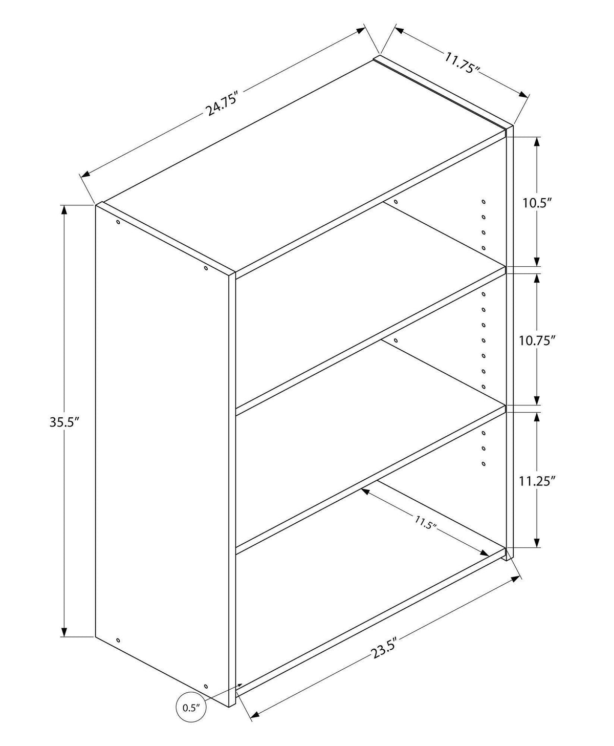 Dark Taupe 3 Shelves Bookcase E659