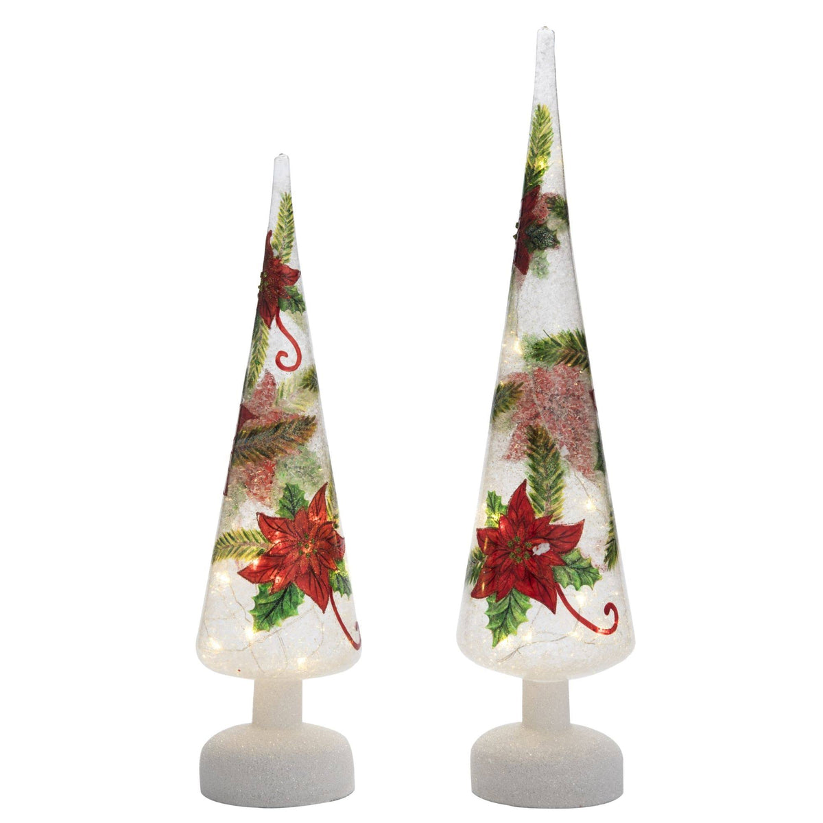 Set of 2 Glass Pre-Lit Poinsettia Christmas Trees 15x22 Y859640