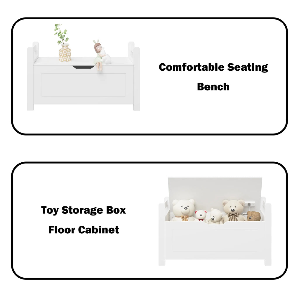 White Wooden Toy Storage Box with Safety Hinged Lid T185