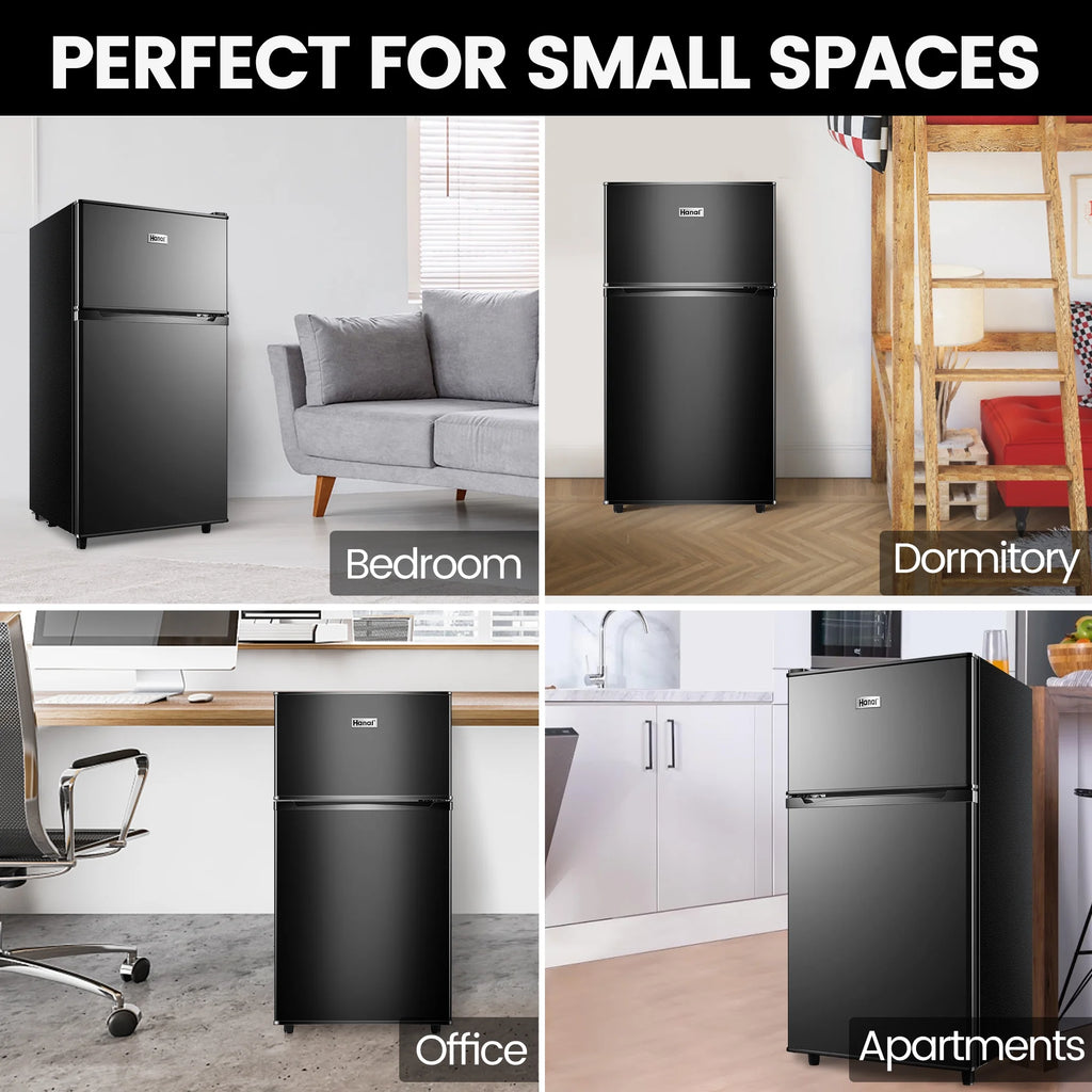 Two Door Mini Fridge with Freezer, 3.5 Cu ft, Black R488