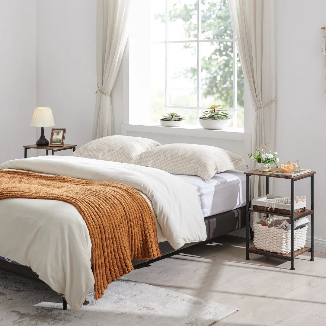 Small Side Table Set of 2, 3-Tier End Table Nightstand with Storage Shelf R70408