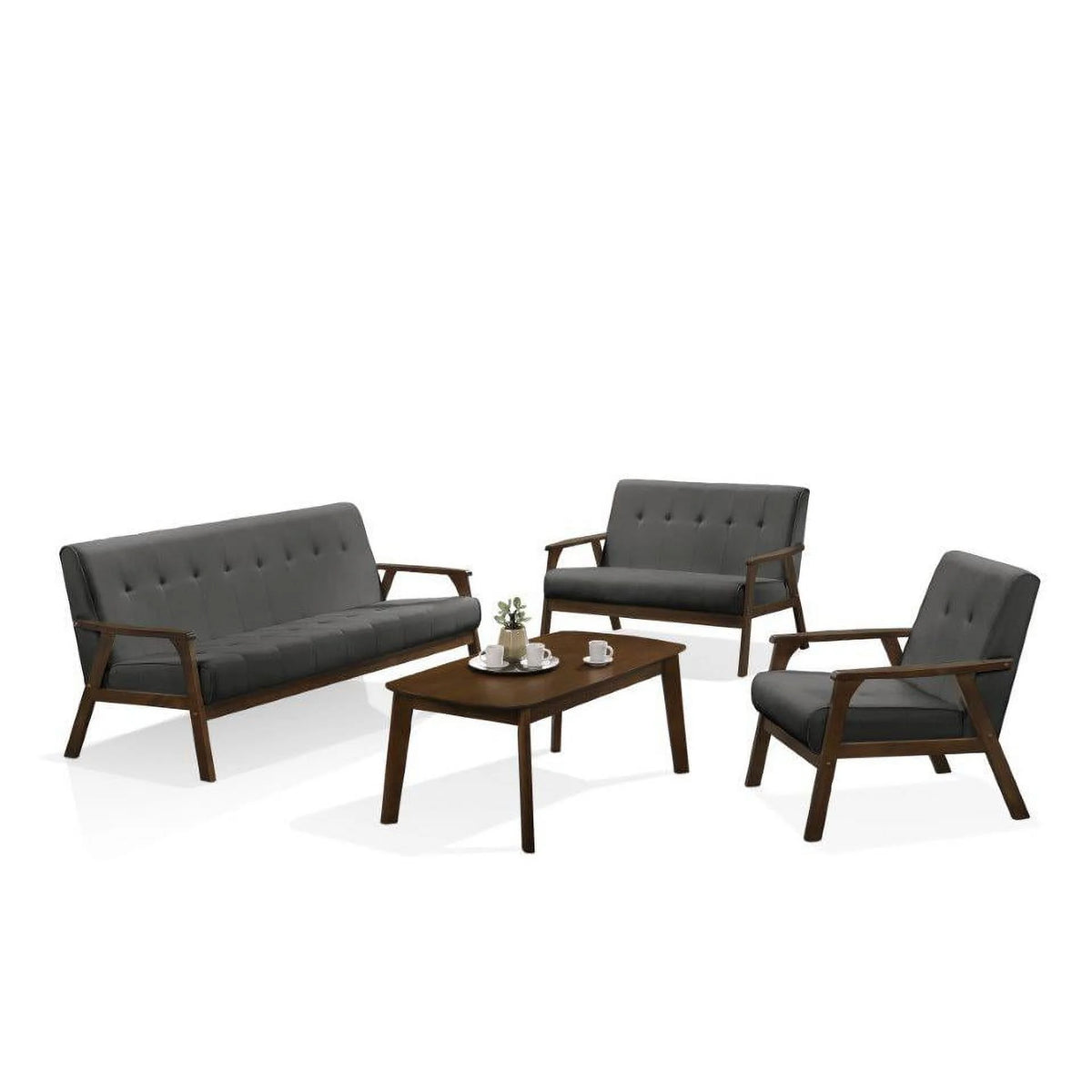 Grey Mid Century Wood 4pc Living Room Set Q200847