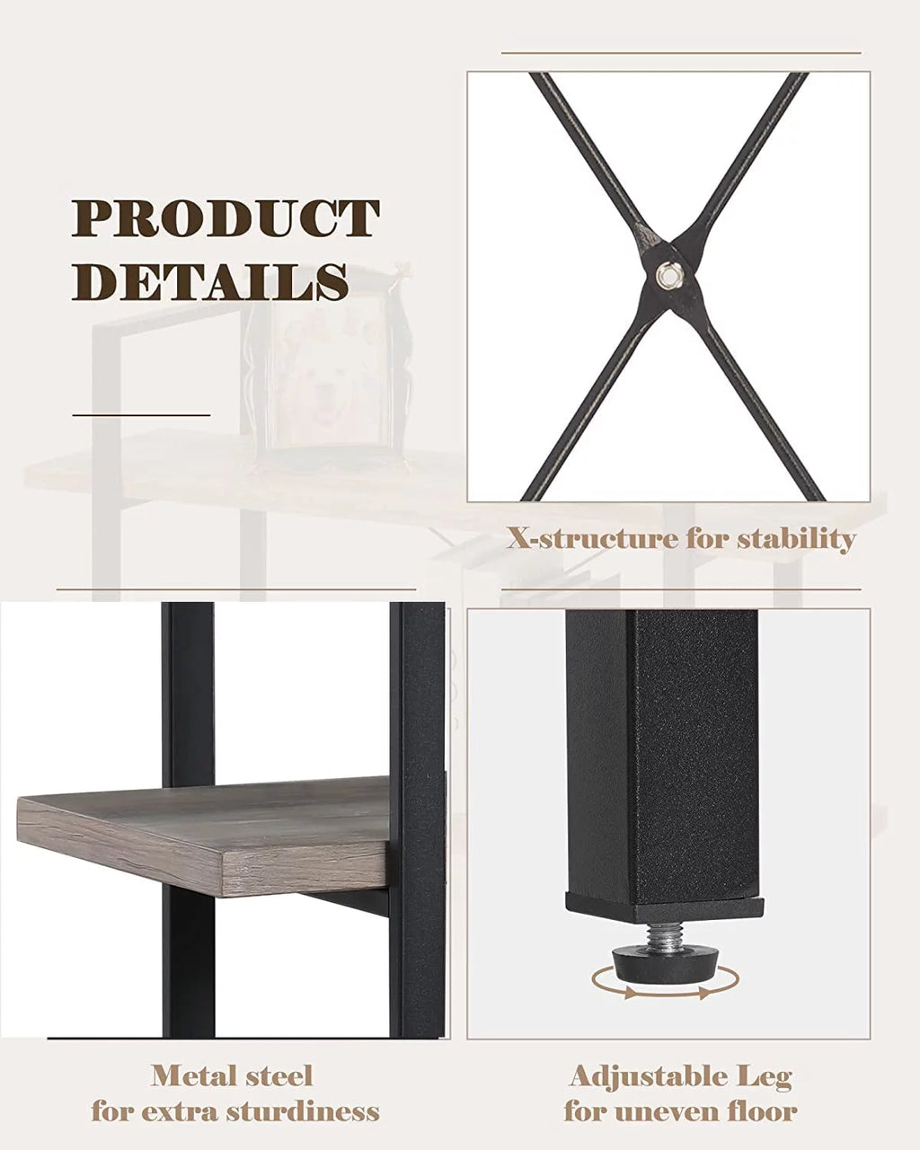 2 Tier Grey Wood and Metal Bookshelf R609