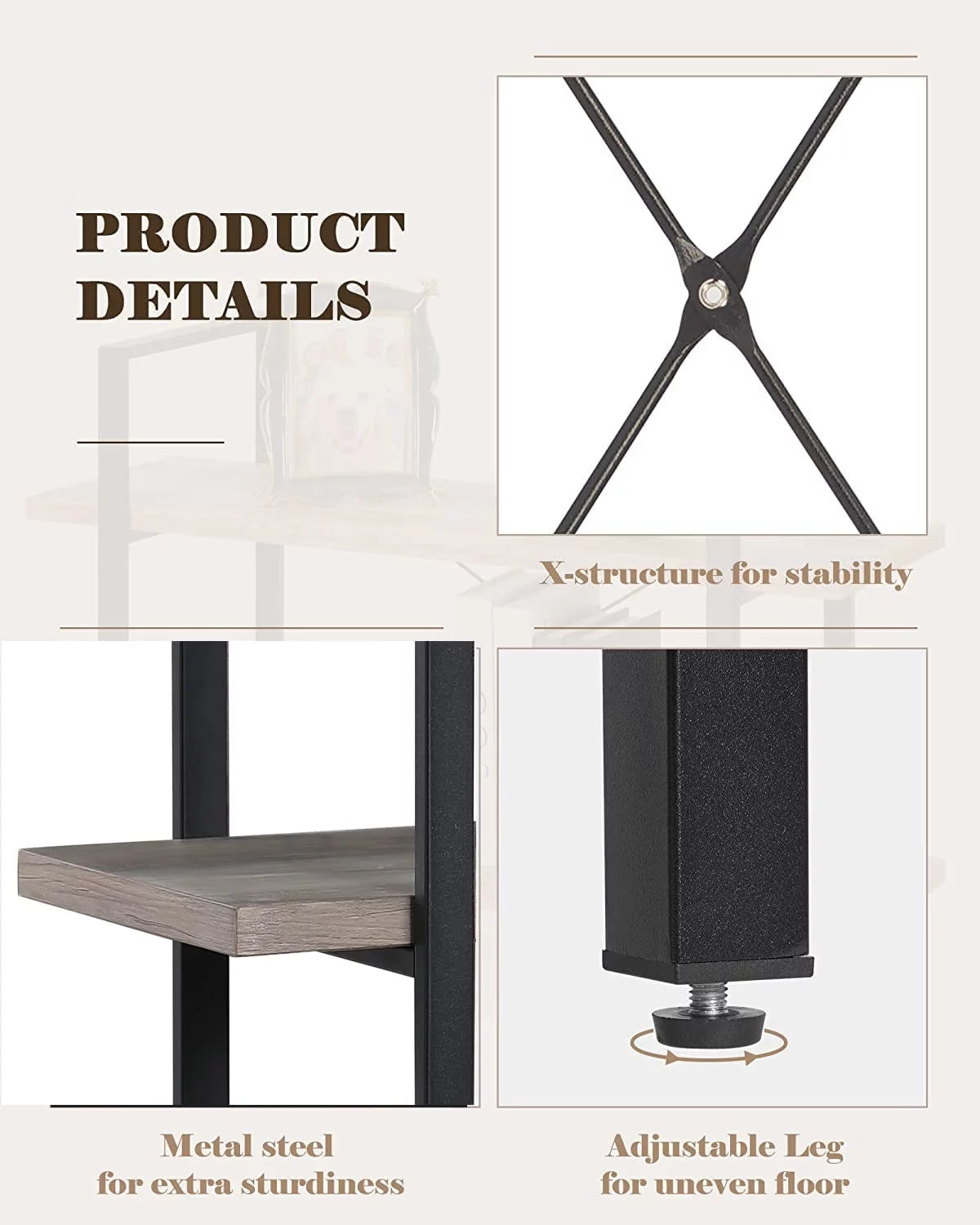 2 Tier Grey Wood and Metal Bookshelf R609