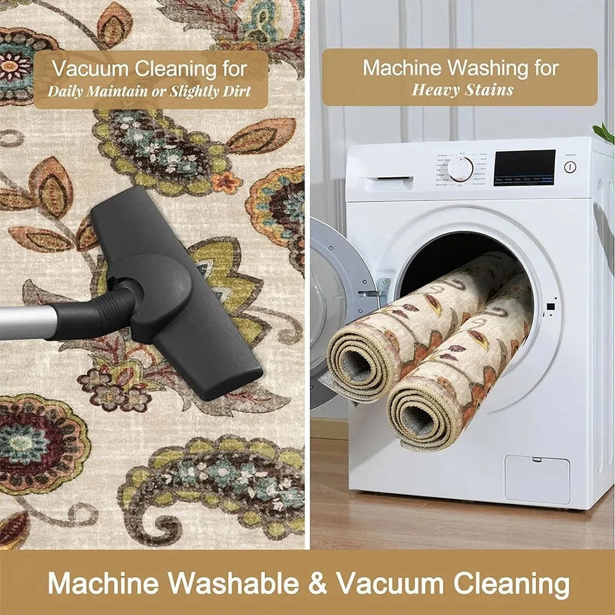 Vintage Flower Area Rug Machine Washable I657757