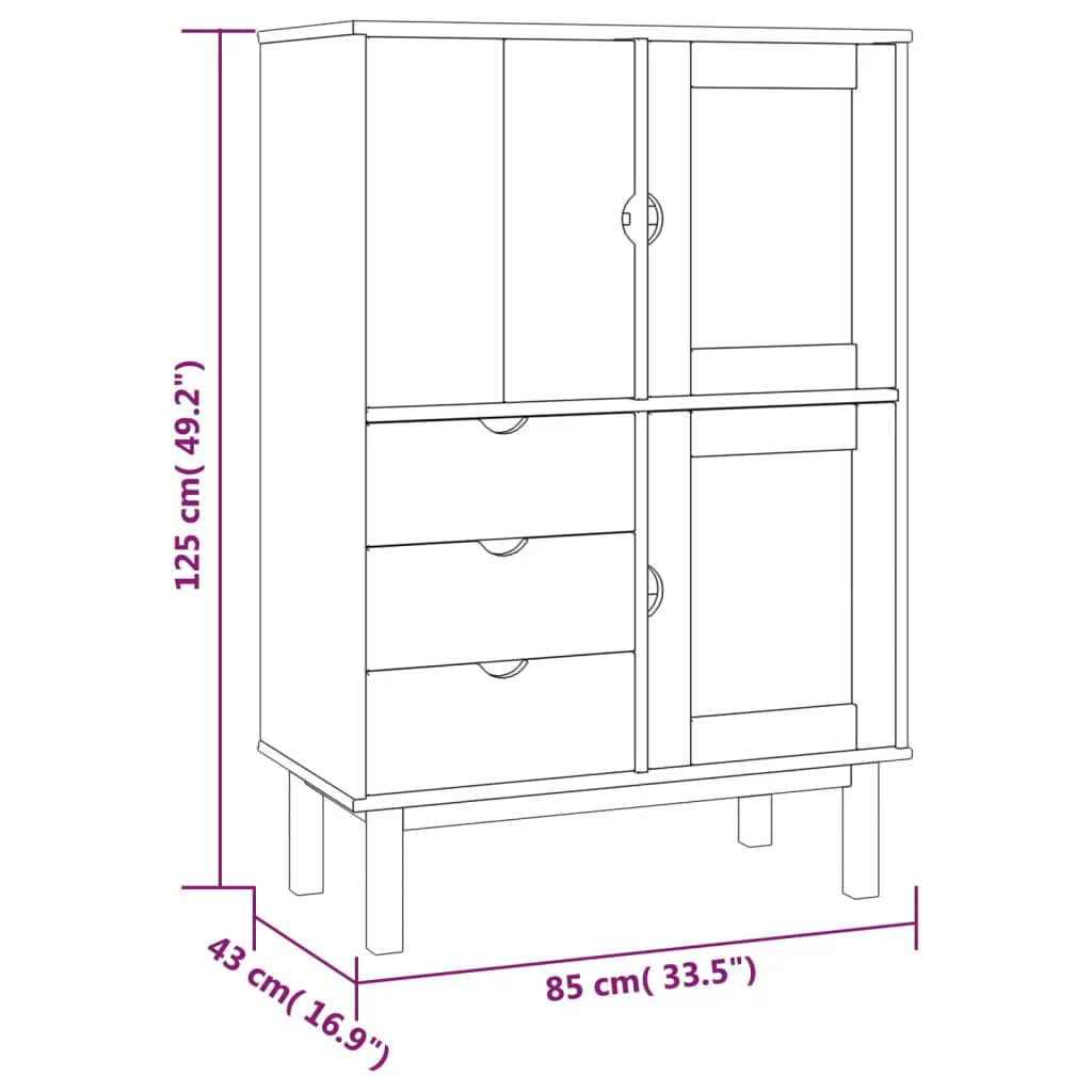 Brown and White Solid Wood Pine Highboard P79000