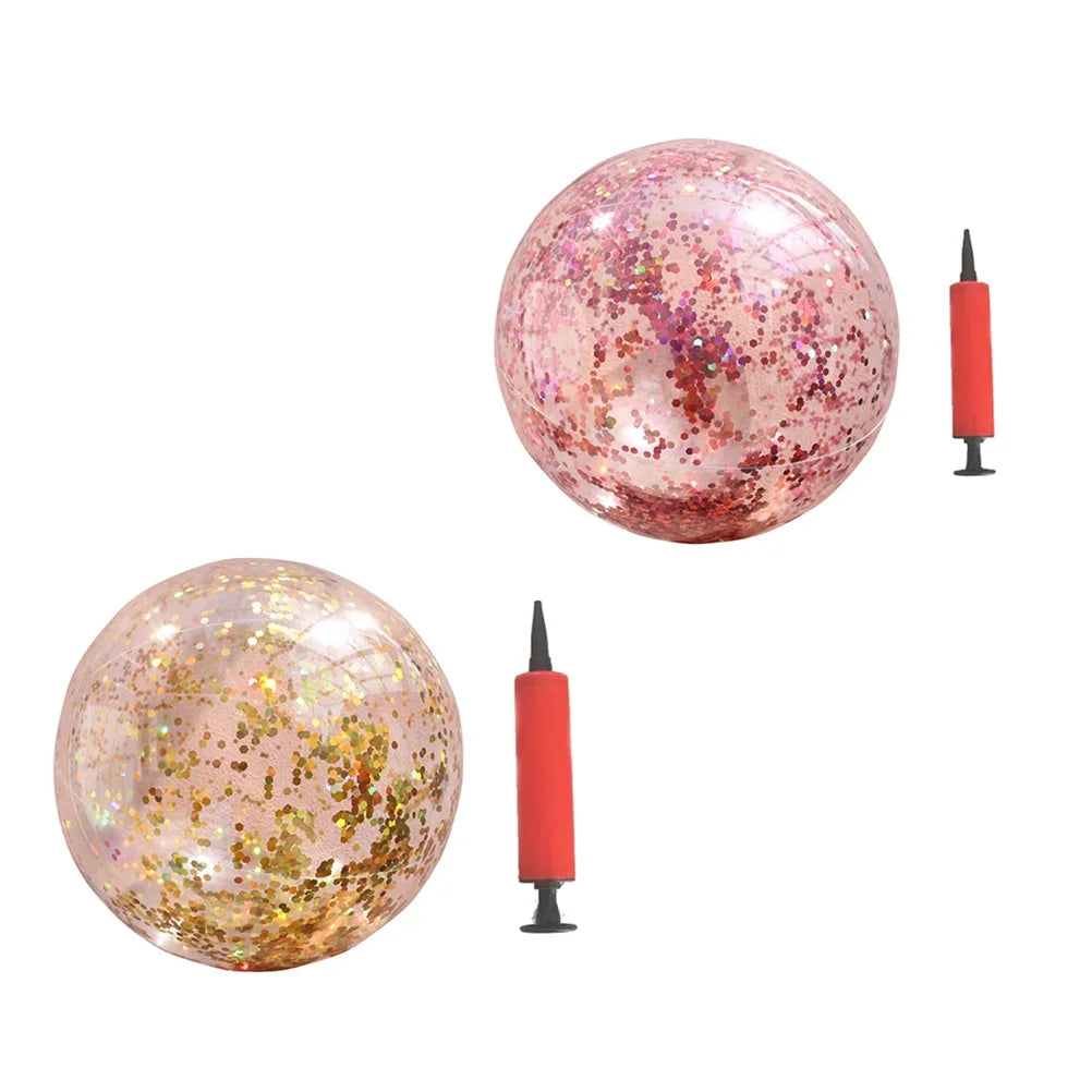 2pcs Glitter Sequin Beach Balls Inflatable PVC Ball Toys with Pumps Q4522