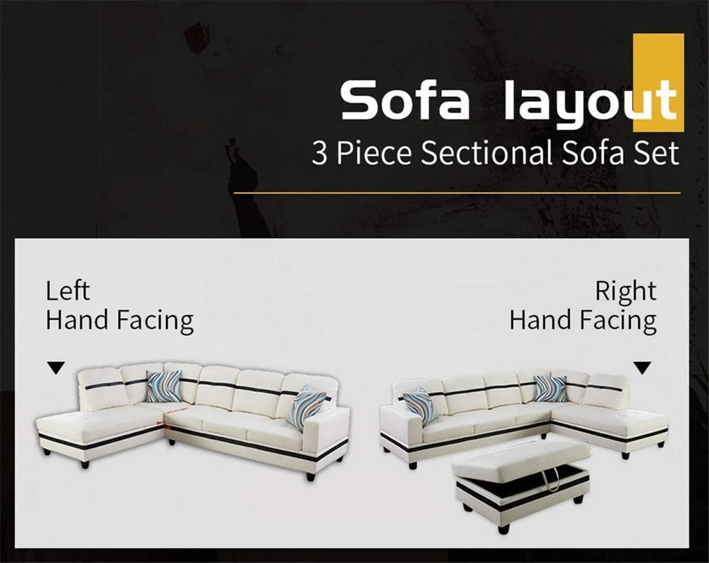 White Faux Leather L-Shaped Sectional Sofa Set J24777