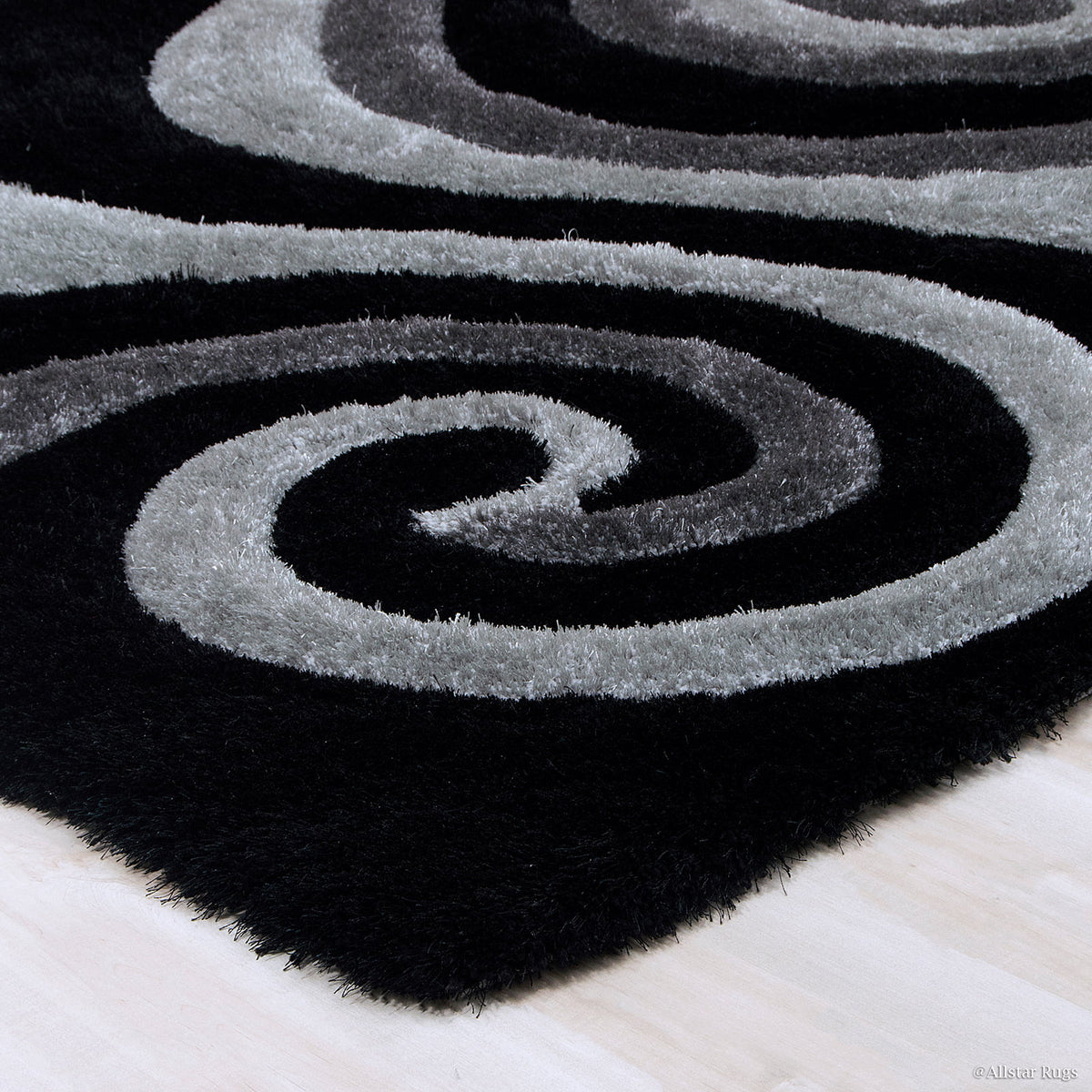 Grey Shaggy Area Rug with 3D Black Spiral Design 5' x 7' L955352