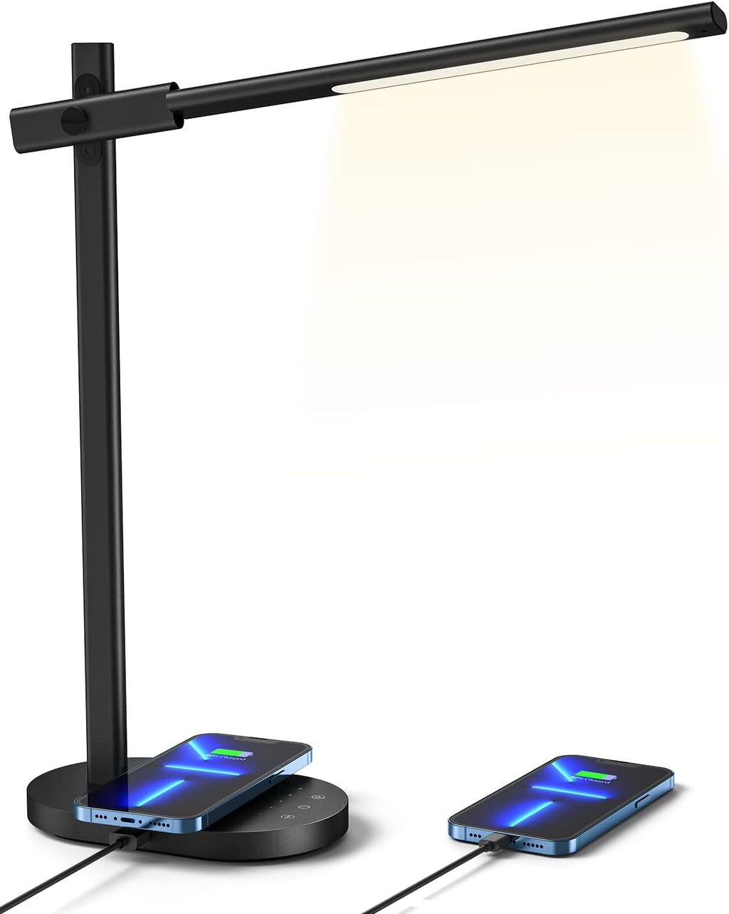 Grey LED Desk Lamp with 10W Wireless Charger, USB Port, 6 Brightness Levels H617748
