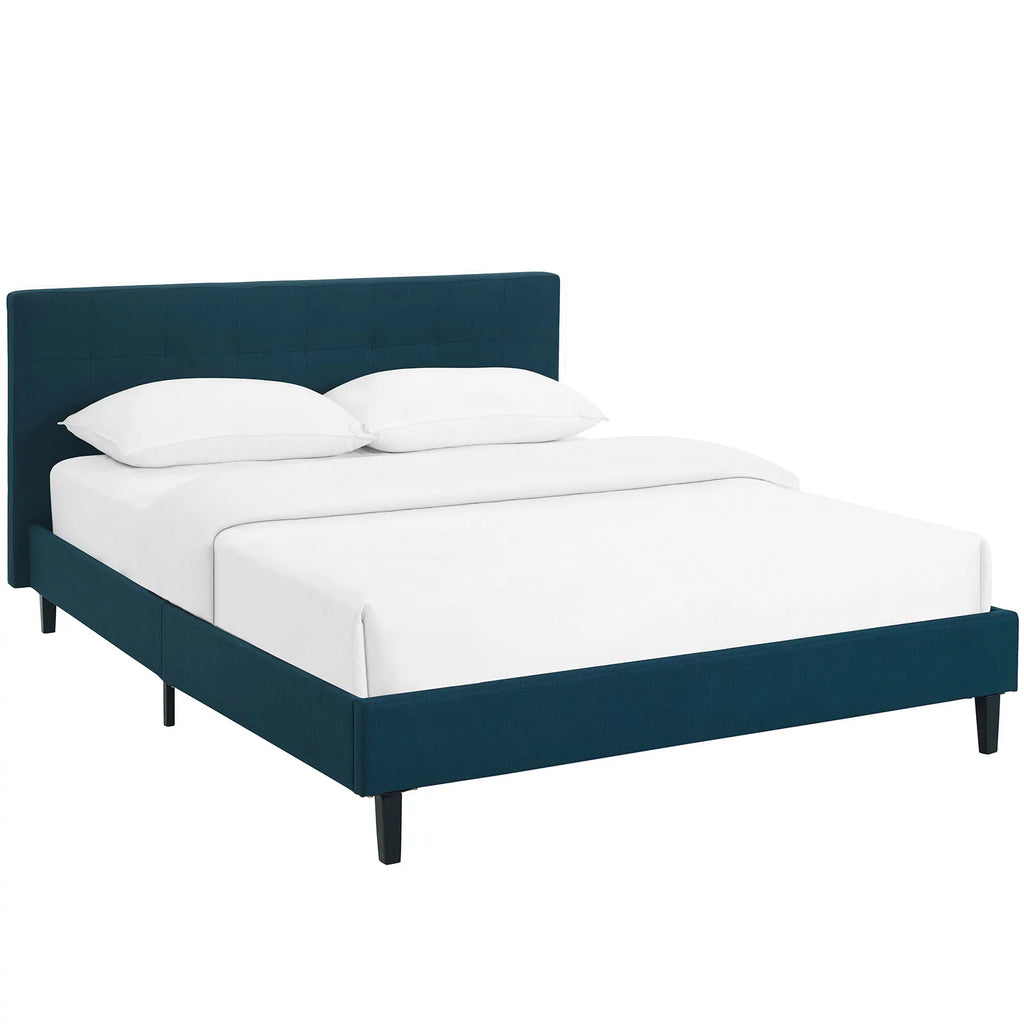Queen Size Navy Blue Fabric Wood Platform Bed Frame Z126396