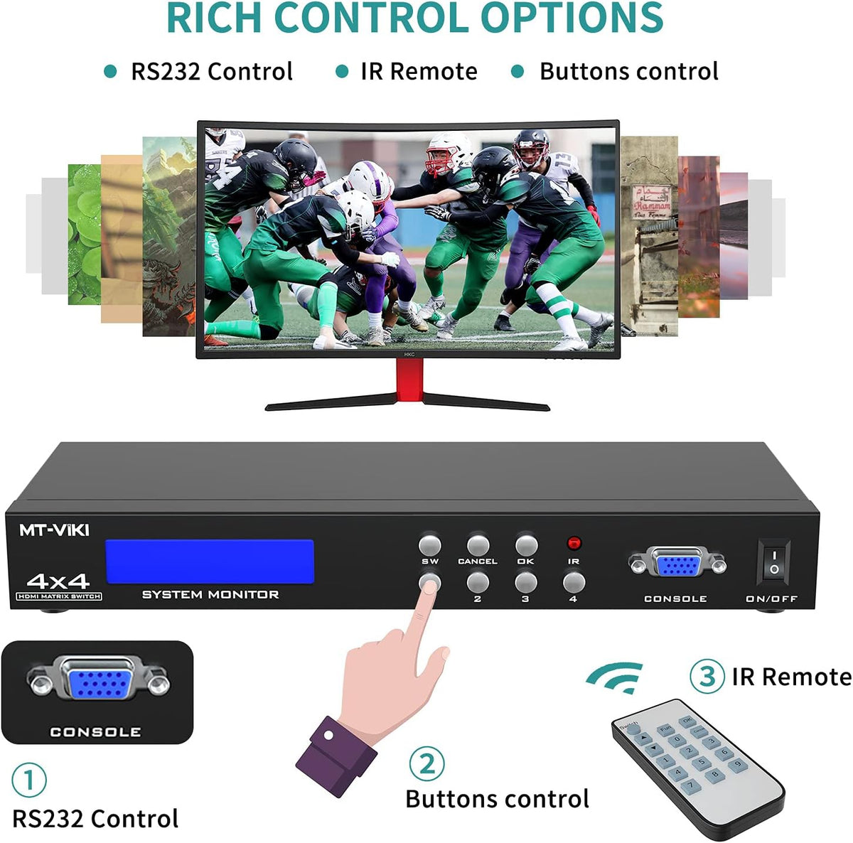 4x4 HDMI Matrix Switch 4 in 4 Out 4K@30Hz Rack Mount Switcher & Splitter Z209