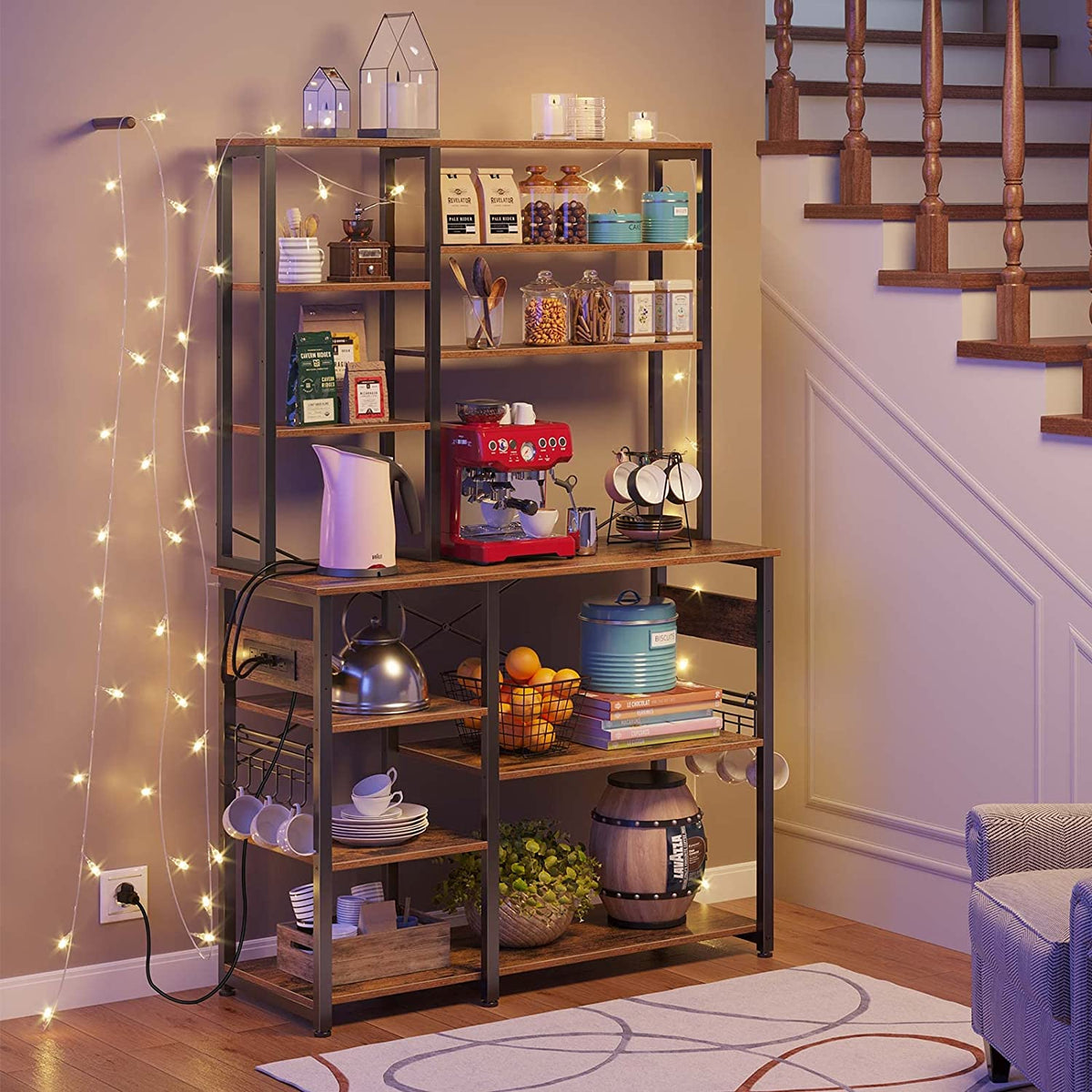 White 10-Tier Kitchen Utility Storage Shelf with 15 Hooks N2700
