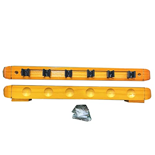 Wall-Mounted Wooden Pool Cue Rack with Clips, Holds 6 Cues M664098