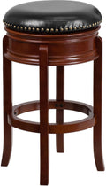 Light Cherry Wood Barstool with Black Leather Swivel Seat A587969