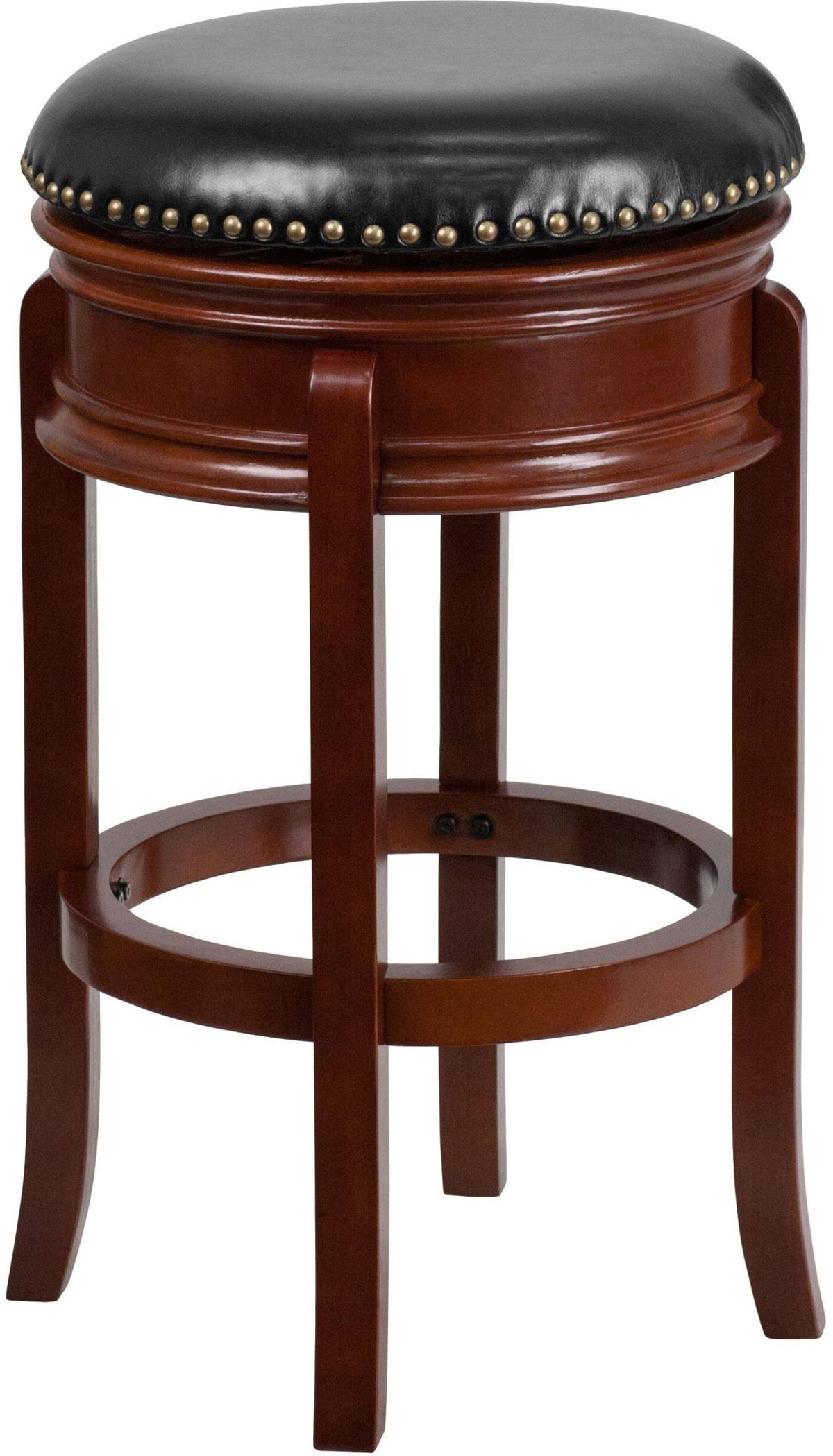 Light Cherry Wood Barstool with Black Leather Swivel Seat A587969