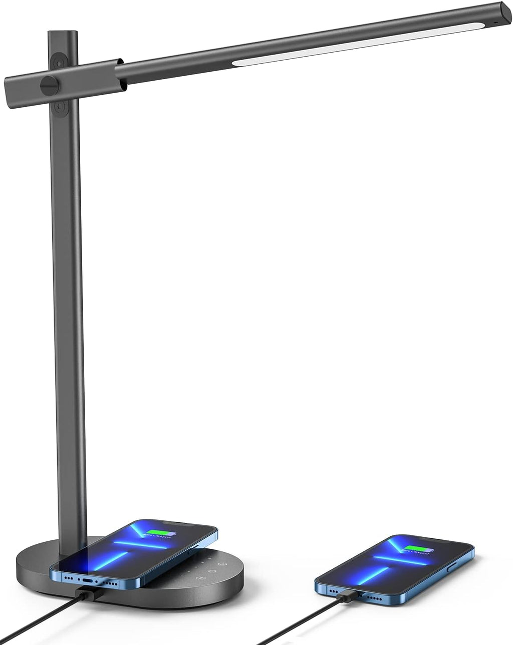 Grey LED Desk Lamp with 10W Wireless Charger, USB Port, 6 Brightness Levels H617748