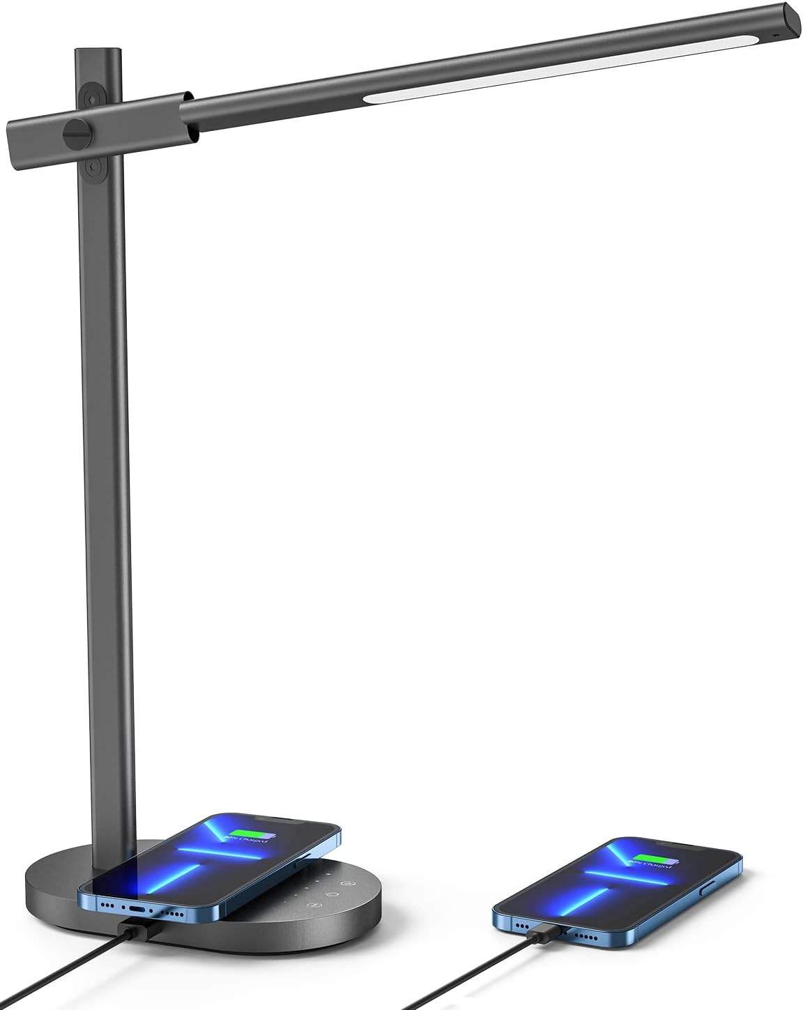 Grey LED Desk Lamp with 10W Wireless Charger, USB Port, 6 Brightness Levels H617748