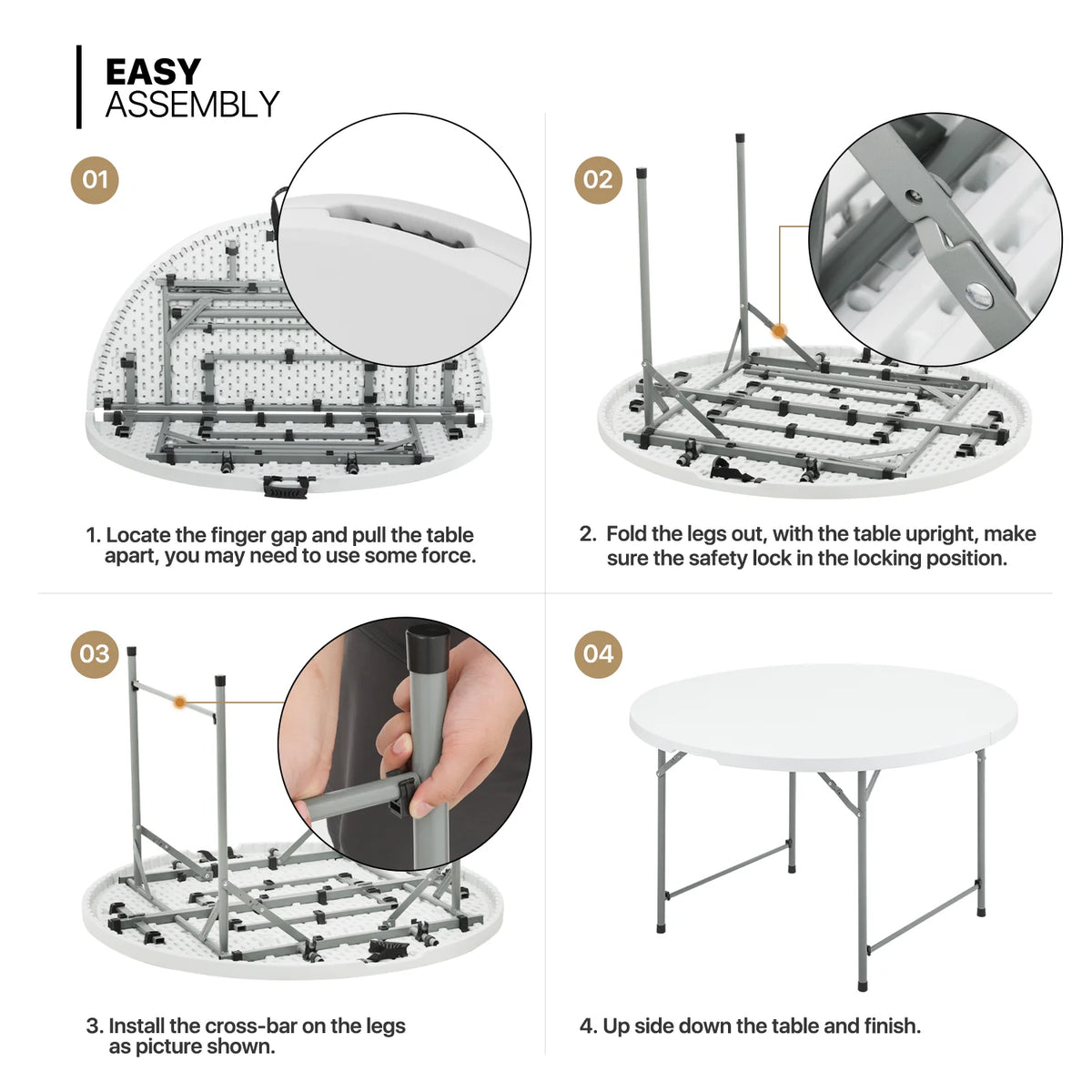 4Ft White Plastic Foldable Table Set of 5 B330794