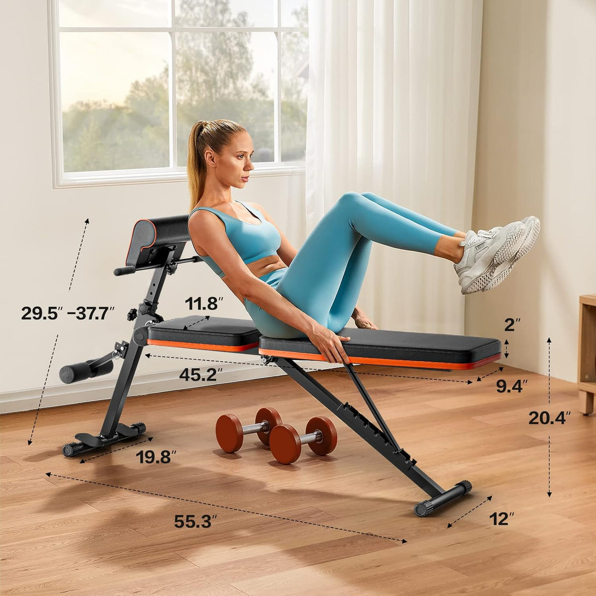 Adjustable Weight Bench with Two Exercise Bands J80179
