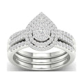 5/8Ct TDW Diamond S925 Sterling Silver Pear Shape Cluster Halo Bridal Set B483038