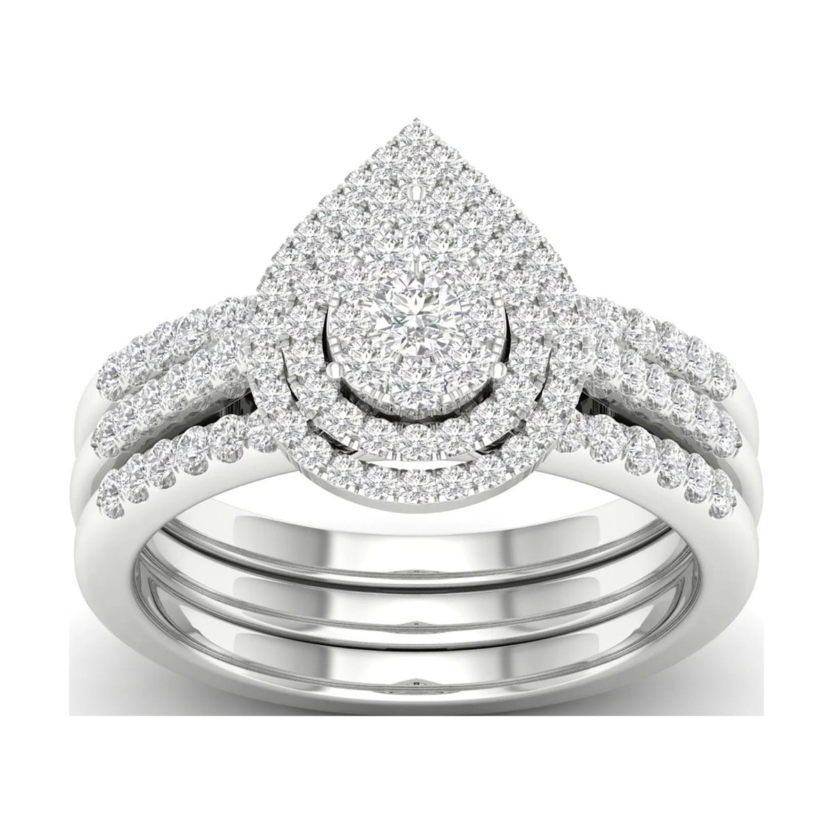 5/8Ct TDW Diamond S925 Sterling Silver Pear Shape Cluster Halo Bridal Set B483038