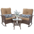 3-Piece Wicker Outdoor Rocking Chairs with Cushions and Table M9458